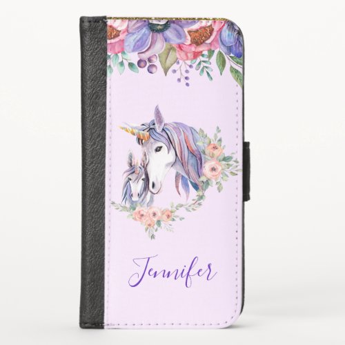 Magical Unicorn Mom  Baby Watercolor iPhone X Wallet Case