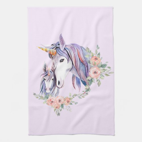 Magical Unicorn Mom  Baby Watercolor Kitchen Towel