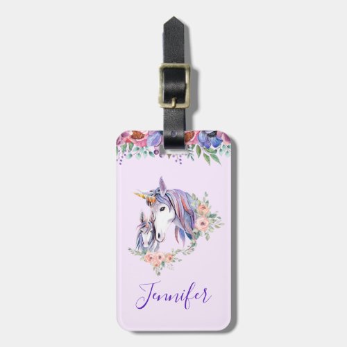 Magical Unicorn Mom  Baby Watercolor Luggage Tag