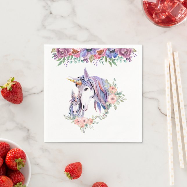 Magical Unicorn Mom & Baby Watercolor Napkins (Insitu)