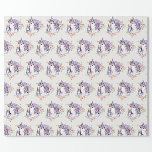 Magical Unicorn Mom  Baby Watercolor Pattern Wrapping Paper