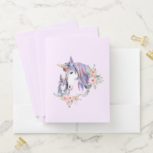 Magical Unicorn Mom  Baby Watercolor Pocket Folder