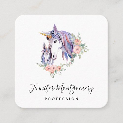 Magical Unicorn Mom  Baby Watercolor Square Business Card