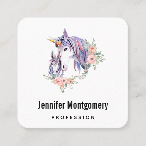 Magical Unicorn Mom  Baby Watercolor Square Business Card