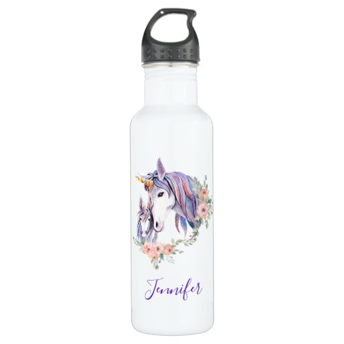 Magical Unicorn Mom  Baby Watercolor Stainless Steel Water Bottle