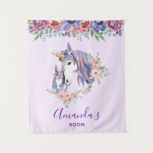 Magical Unicorn Mom & Baby Watercolor Tapestry