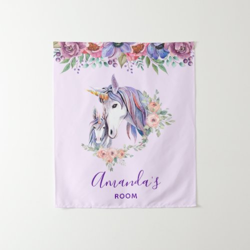 Magical Unicorn Mom  Baby Watercolor Tapestry