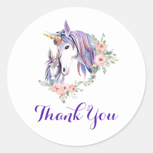 Magical Unicorn Mom  Baby Watercolor Thank You Classic Round Sticker