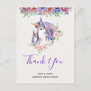 Magical Unicorn Mom & Baby Watercolor Thank You Postcard