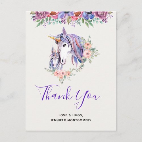 Magical Unicorn Mom  Baby Watercolor Thank You Postcard