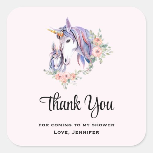 Magical Unicorn Mom  Baby Watercolor Thank You Square Sticker
