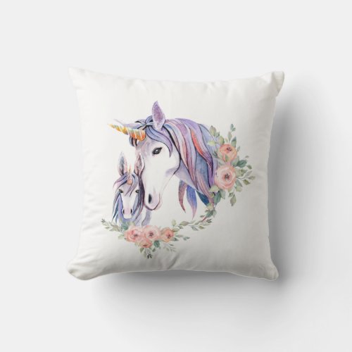 Magical Unicorn Mom  Baby Watercolor Throw Pillow