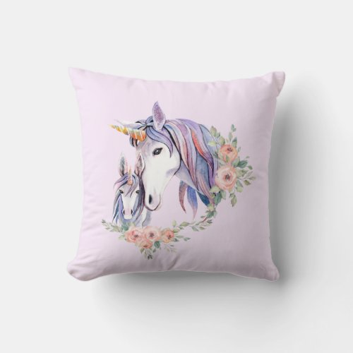 Magical Unicorn Mom  Baby Watercolor Throw Pillow
