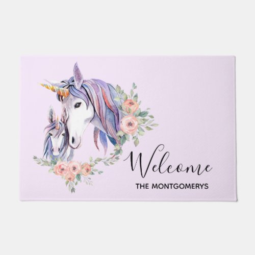 Magical Unicorn Mom  Baby Watercolor Welcome Doormat