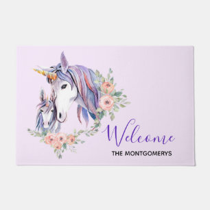Magical Unicorn Mom & Baby Watercolor Welcome Doormat