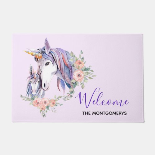 Magical Unicorn Mom  Baby Watercolor Welcome Doormat