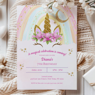 Magical Unicorn Moon Stars Girl's birthday Invitation