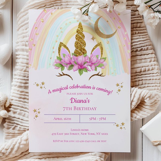 Magical Unicorn Moon Stars Girl's birthday Invitation (Creator Uploaded)
