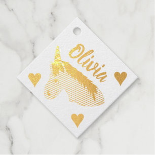 Magical Unicorn Mythical Horse and Hearts Foil Favor Tags