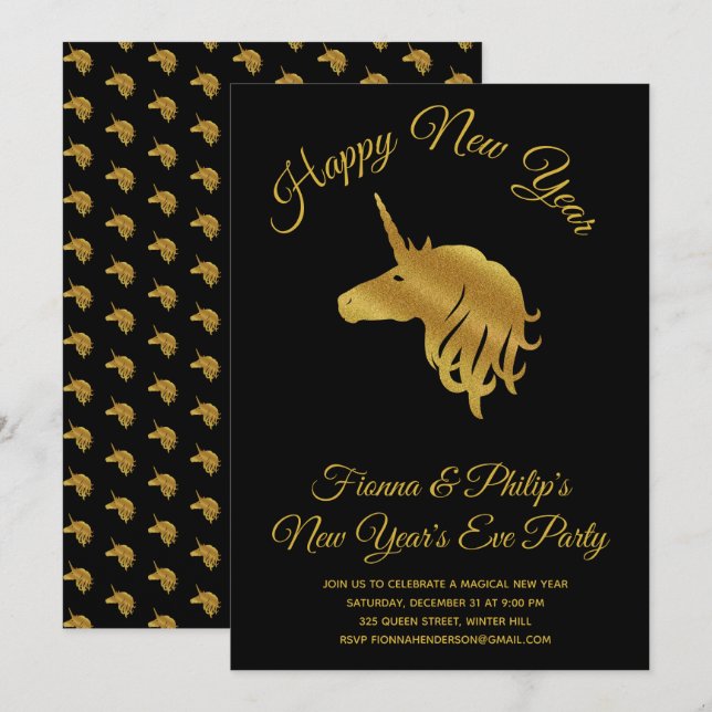 Magical Unicorn New Year's Eve Party Invitation (Front/Back)