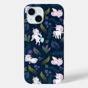 Magical Unicorn Night Forest Seamless Pattern iPhone 15 Case