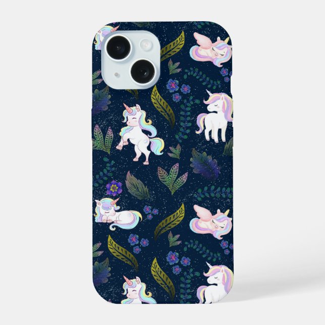 Magical Unicorn Night Forest Seamless Pattern Iphone Case (Back)