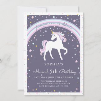Magical Unicorn Numbered Birthday Invite