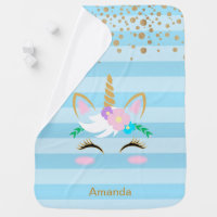 Magical Unicorn on Baby Blue Baby Blanket