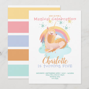 Magical Unicorn On Cloud Personalized Birthday Invitation