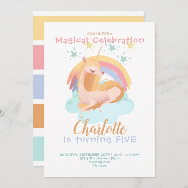 Magical Unicorn On Cloud Personalized Birthday Invitation (Front/Back)