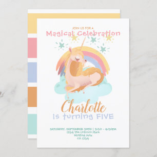 Magical Unicorn On Cloud Personalized Birthday Invitation