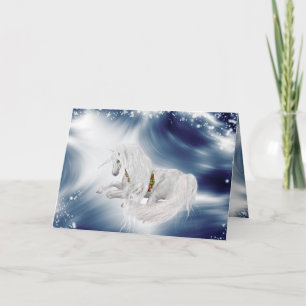 Magical Unicorn on Deep Blue Holiday Greeting