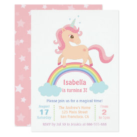 Magical Unicorn on Rainbow Girls Birthday Party Card