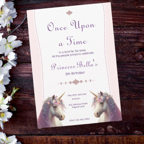 Magical Unicorn Once upon a Time Princess Birthday Invitation
