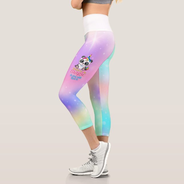 Magical Unicorn Panda. Rainbow Fantasy Activewear  Capri Leggings (Left)