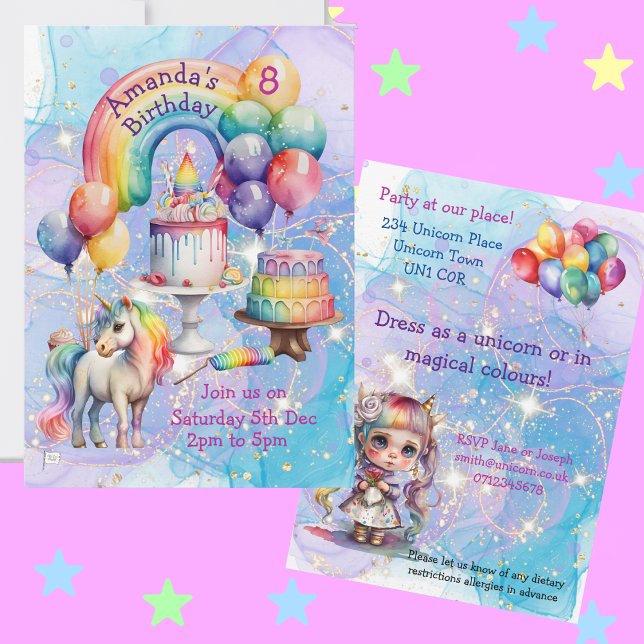 Magical Unicorn Party Kids Birthday ideas Invitation (Unicorn party)