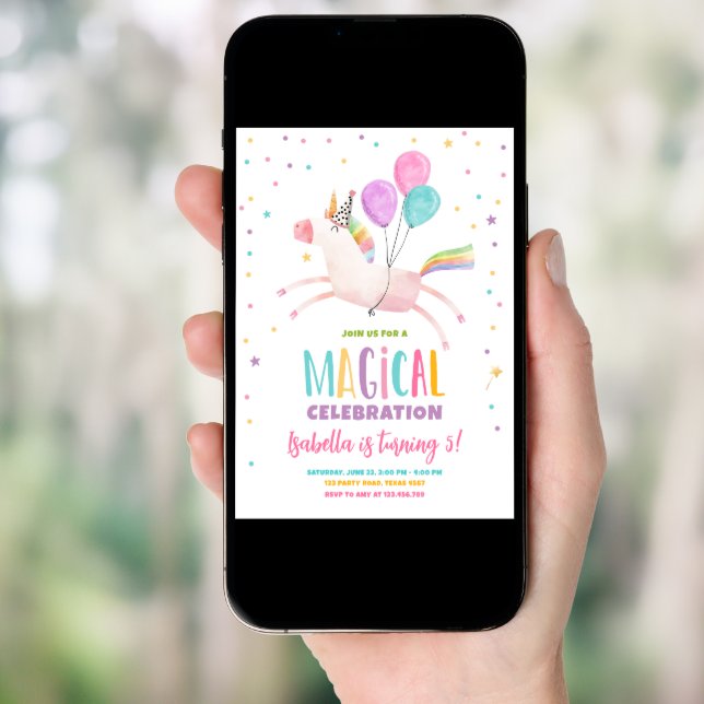Magical Unicorn Party Rainbow Girl First Birthday Invitation (Front Digital)