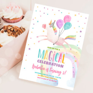 Magical Unicorn Party Rainbow Girl First Birthday Invitation