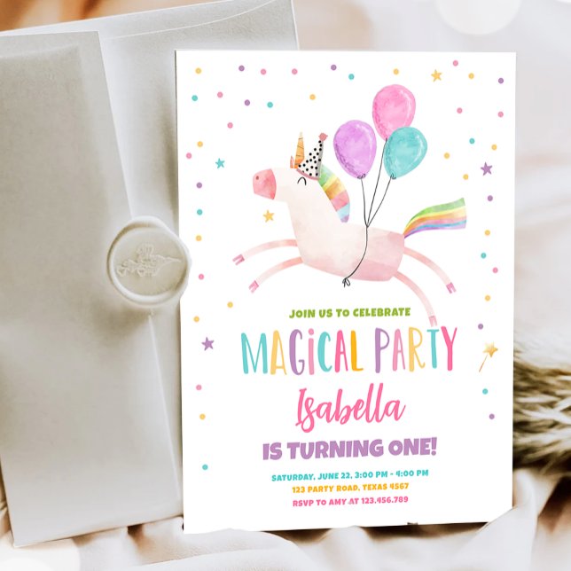 Magical Unicorn Party Rainbow Girl First Birthday Invitation (Creator Uploaded)