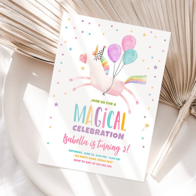 Magical Unicorn Party Rainbow Girl First Birthday Invitation (Creator Uploaded)