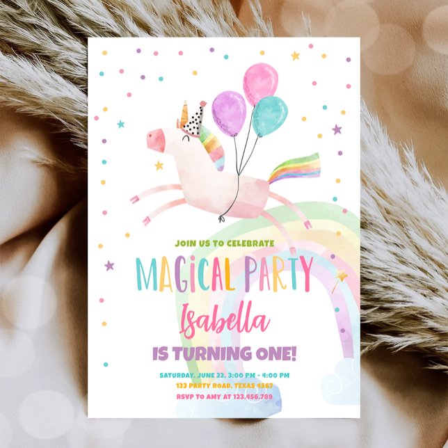 Magical Unicorn Party Rainbow Girl First Birthday Invitation (Creator Uploaded)