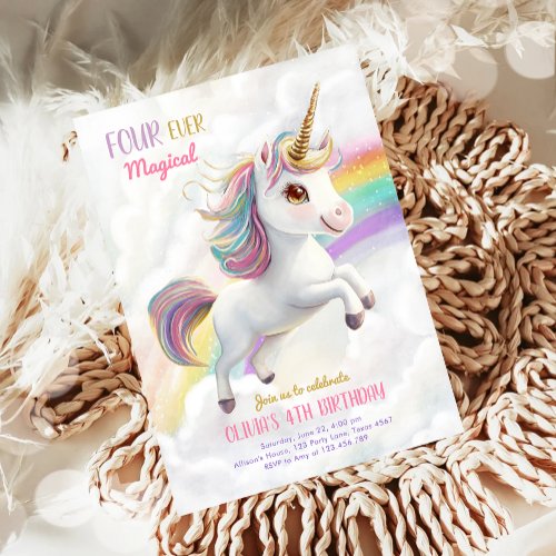 Magical Unicorn Party Rainbow Girl Pastel Birthday Invitation