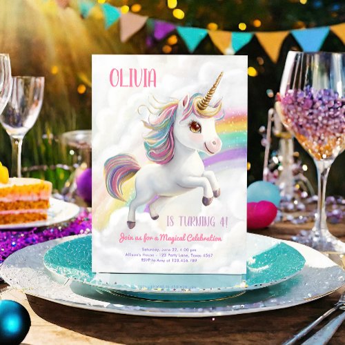 Magical Unicorn Party Rainbow Girl Pastel Birthday Invitation
