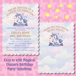 Magical Unicorn Pastel Birthday Party Invitation