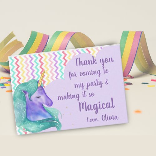 Magical Unicorn Pastel Chevron Kids Birthday Thank You Card