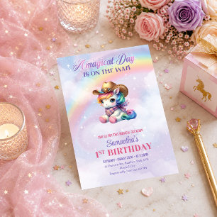 Magical Unicorn Pastel Colors Girl Birthday Invite