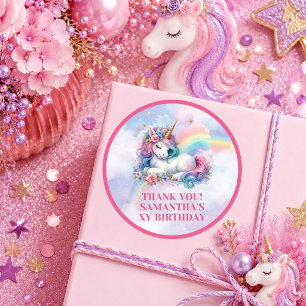 Magical Unicorn Pastel Colors Girl Birthday Sticke Classic Round Sticker