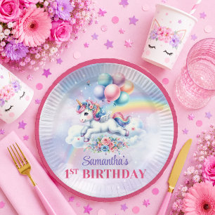 Magical Unicorn Pastel Girl Birthday Paper Plates