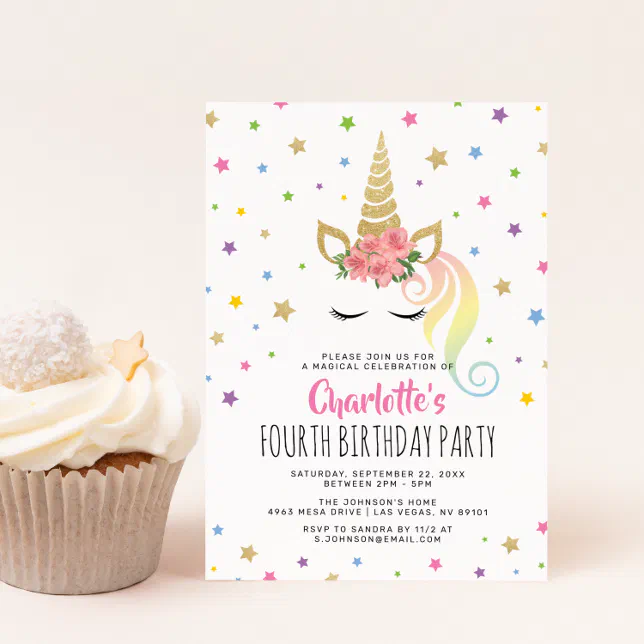 Magical Unicorn Pastel Gold Fairytale Birthday Invitation | Zazzle