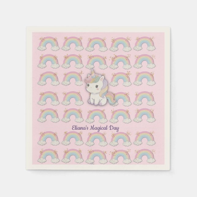 Magical Unicorn Pastel Rainbow Party  Napkins (Front)